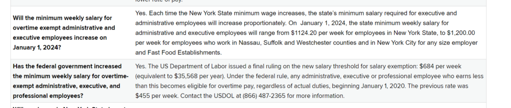 New York State Employers: 2024 Salary Basis Thresholds Raised