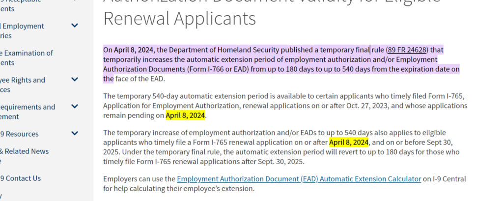 USCIS Extends Automatic EAD Extensions to 540 Days in New Rule