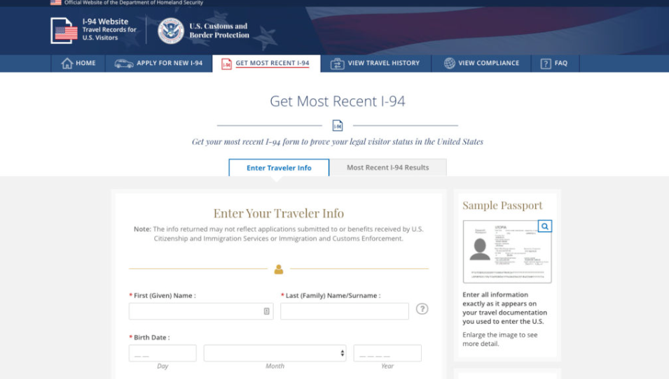 Print Your I-94 Electronic Travel Record